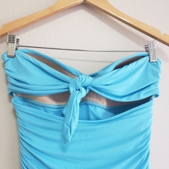 CARMEN Marc Valvo Smocked Bandeau Swimdres Waterfall Solid - Picture 8 of 11